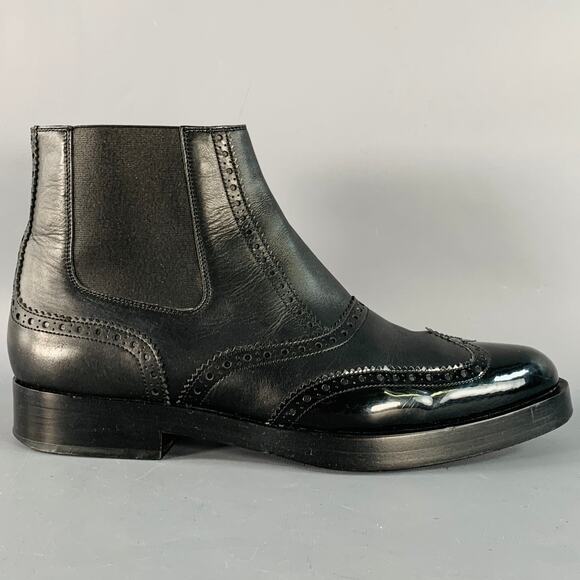 BALENCIAGA Size 9 Black Leather Perforated Wingtip Chelsea Boots - Picture 2 of 10